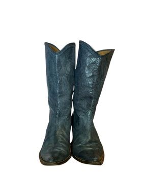 Vintage Navy Leather Point Toe Cowboy Boot